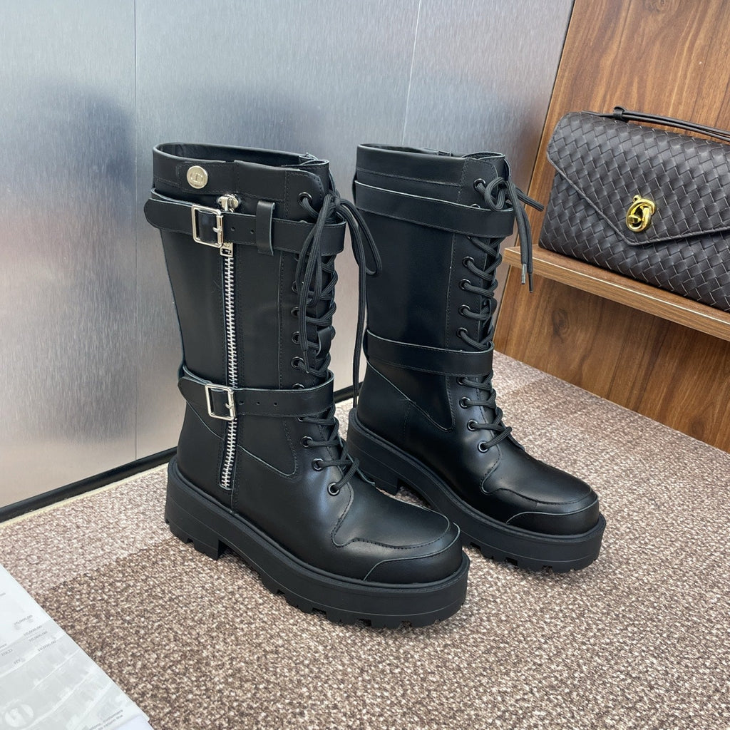 DIOR 25S D-MAJOR SERIES PUNK BOOTS 45MM IN BLACK CALFSKIN