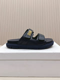 DIOR CLASSIC DOUBLE-STRAP SLIDES 25S IN MIDNIGHT BLUE CALFSKIN